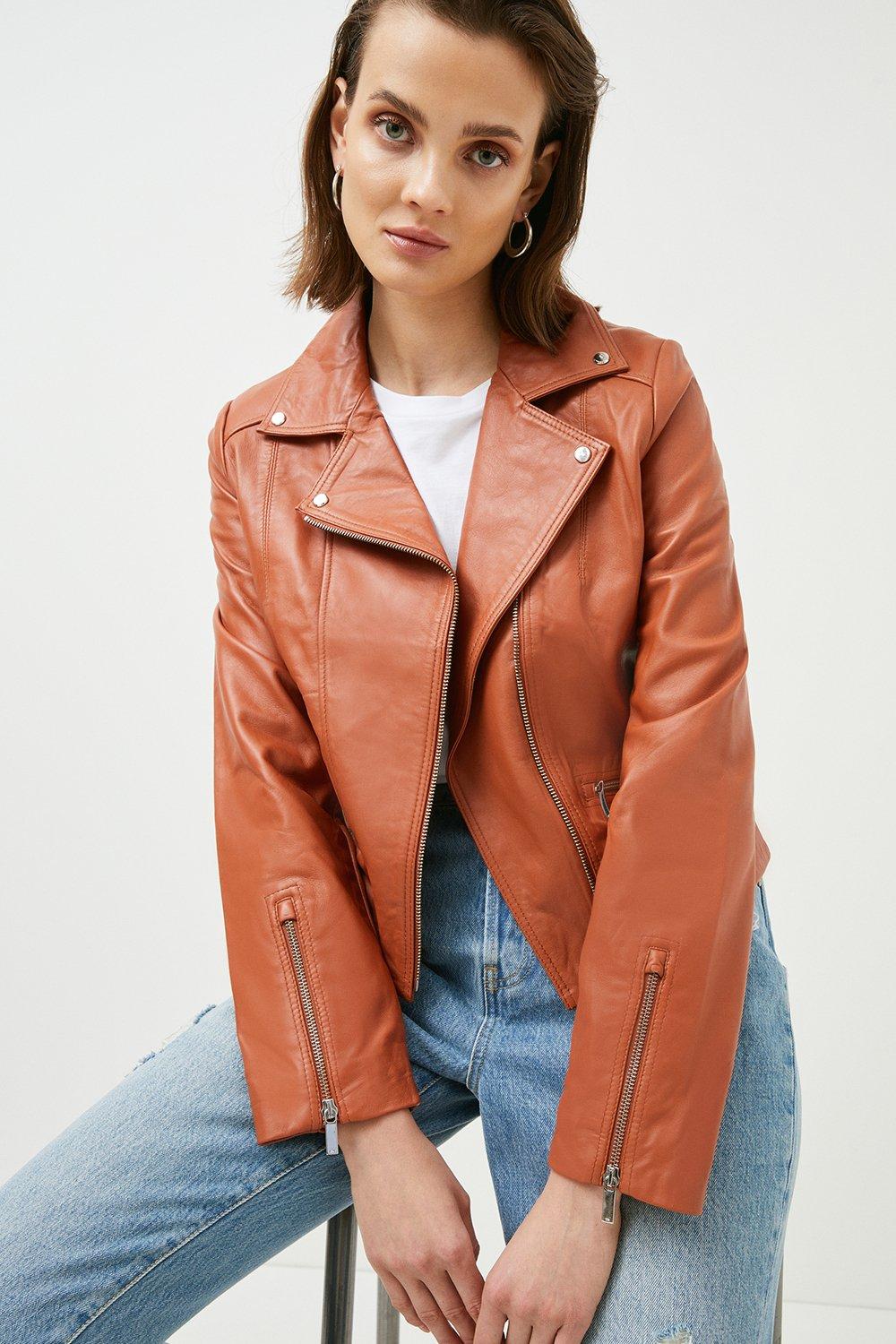 Karen millen 2025 tan leather jacket